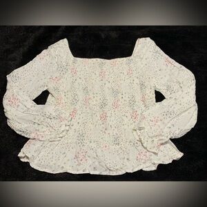 Elegant Floral Print 2XL Blouse Smocked